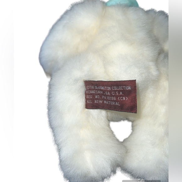 The Bearington Collection 11” Brown & White Plush Jointed Teddy Bear Blue Bow - Picture 3 of 4